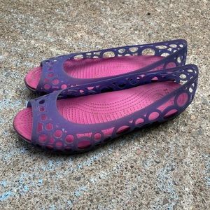 Crocs Adrina slip on peep toe jelly flats size 10 women purple and pink